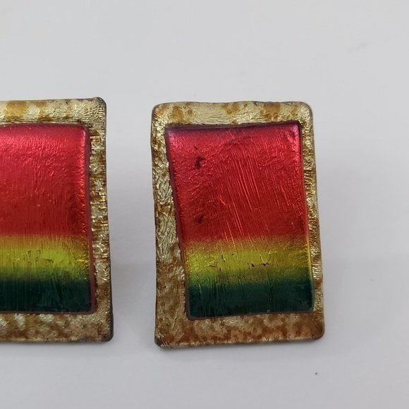 Clay Earrings‎ Faux Dichroic Tribal Red Green 1 Inc - Picture 4 of 7